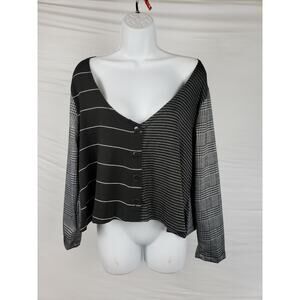 Noblu Grey Plaid Cropped Shirt Cotton & Spandex Long Sleeve Size XL Striped